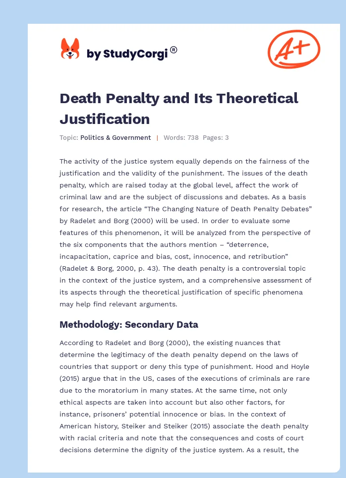 Death Penalty and Its Theoretical Justification. Page 1