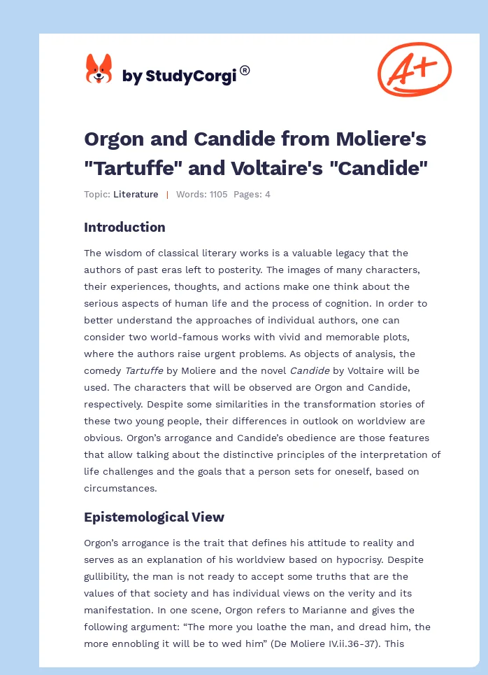 Orgon and Candide from Moliere's "Tartuffe" and Voltaire's "Candide". Page 1