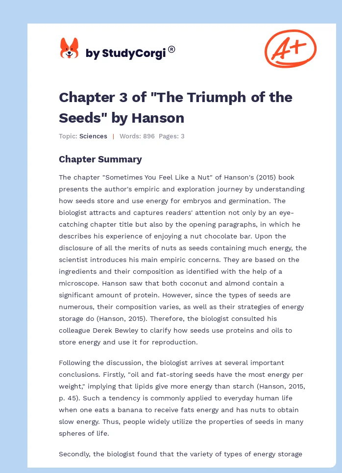 Chapter 3 of "The Triumph of the Seeds" by Hanson. Page 1