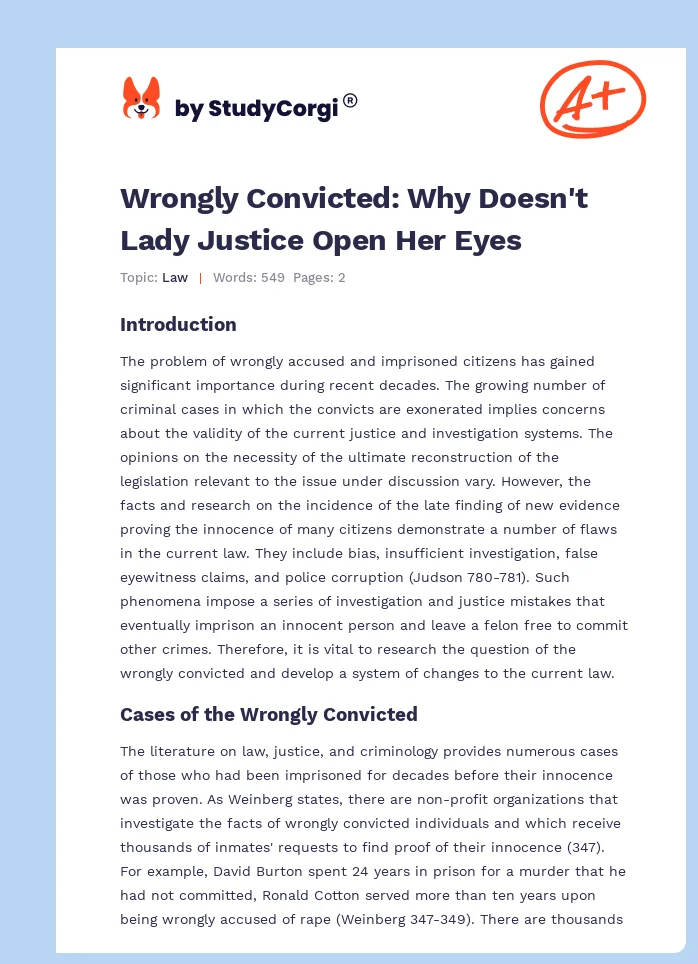 Wrongly Convicted: Why Doesn't Lady Justice Open Her Eyes. Page 1