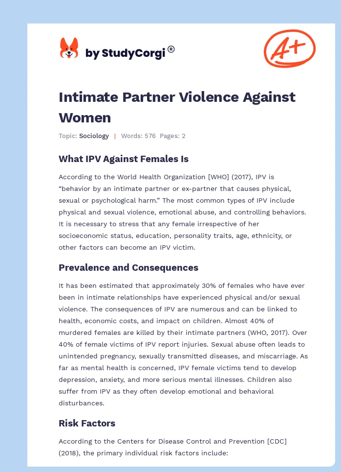 Intimate Partner Violence Against Women. Page 1