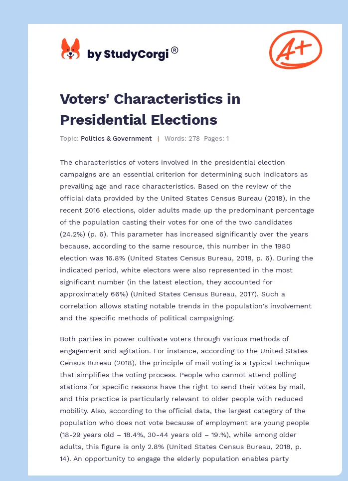 Voters' Characteristics in Presidential Elections. Page 1