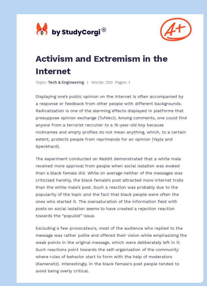 Activism and Extremism in the Internet. Page 1