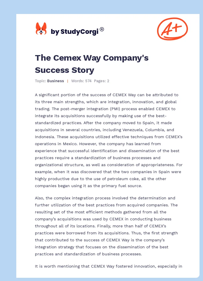 The Cemex Way Company's Success Story. Page 1
