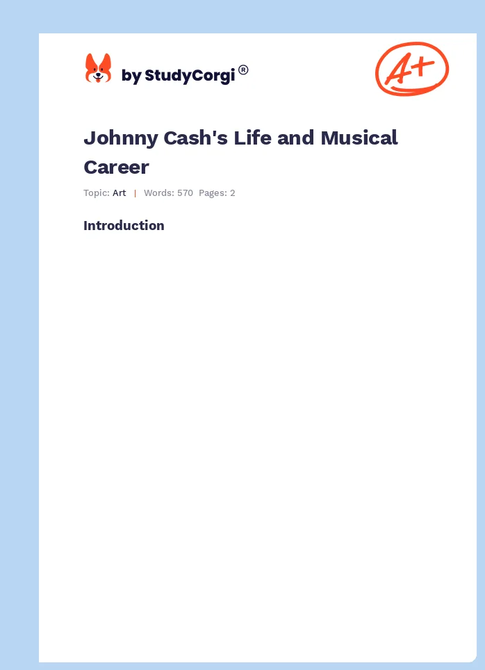 Johnny Cash's Life and Musical Career. Page 1