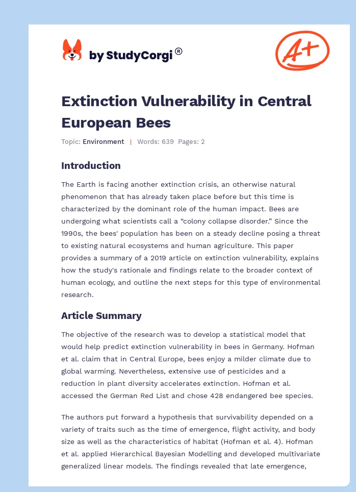 Extinction Vulnerability in Central European Bees. Page 1