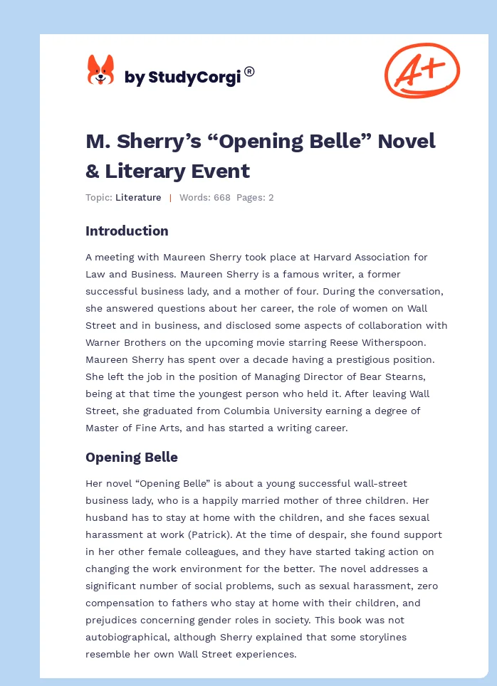 M. Sherry’s “Opening Belle” Novel & Literary Event. Page 1