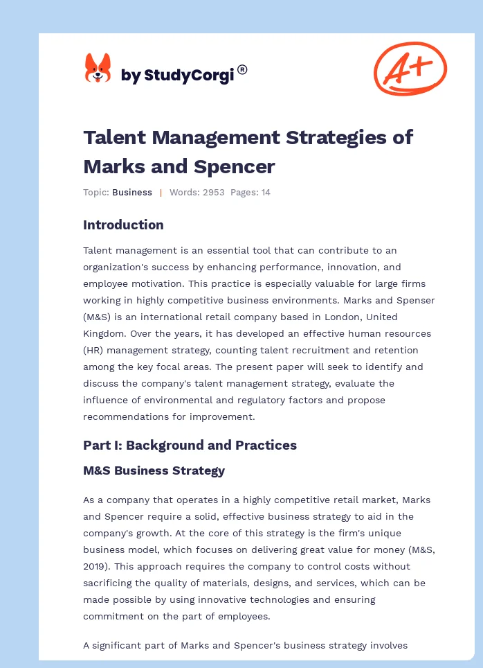Talent Management Strategies of Marks and Spencer. Page 1