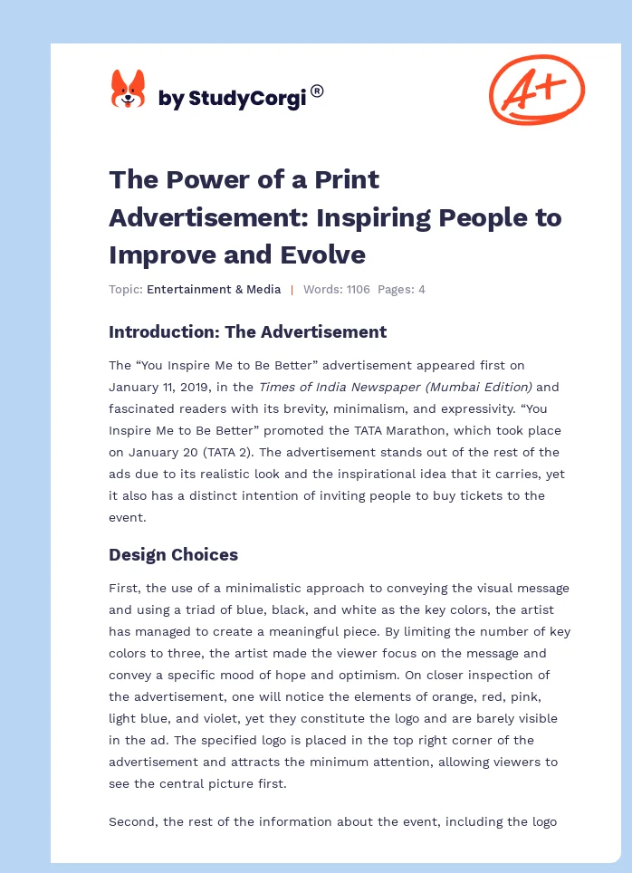 The Power of a Print Advertisement: Inspiring People to Improve and Evolve. Page 1