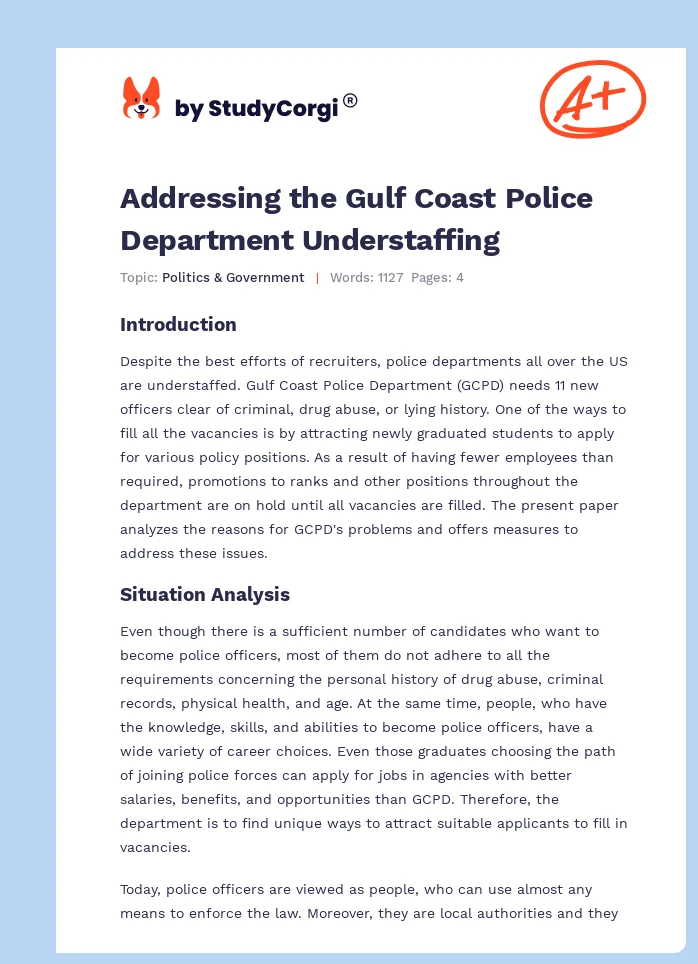 Addressing the Gulf Coast Police Department Understaffing. Page 1
