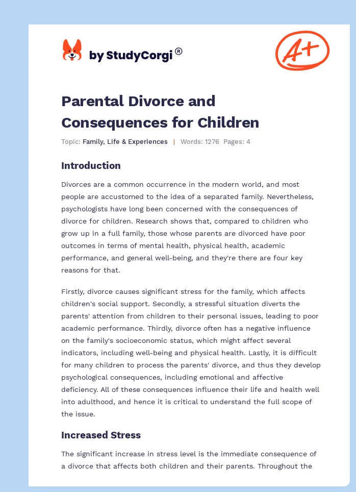 Parental Divorce and Consequences for Children. Page 1
