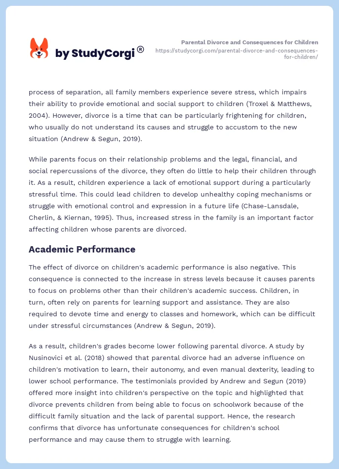 Parental Divorce and Consequences for Children. Page 2