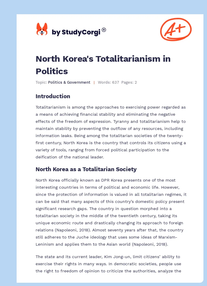 North Korea's Totalitarianism in Politics. Page 1