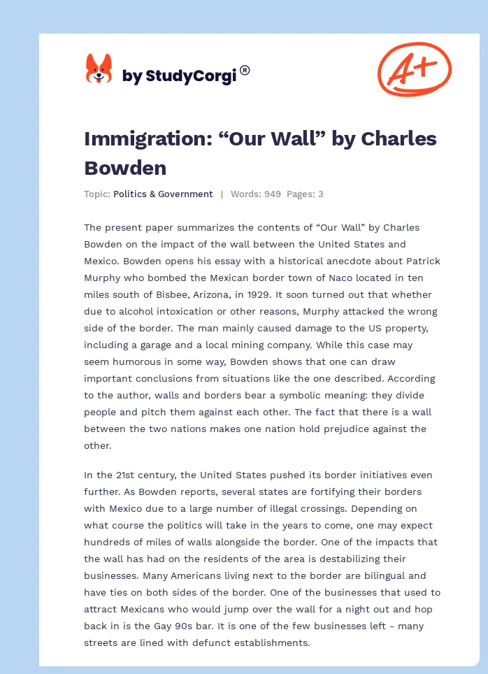 Immigration: “Our Wall” by Charles Bowden. Page 1
