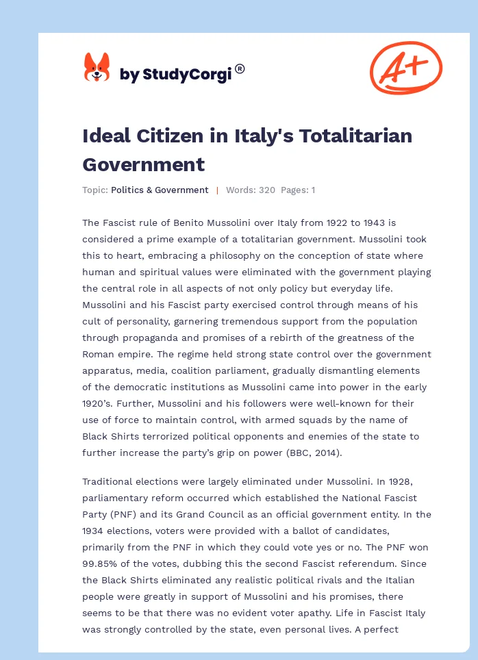 Ideal Citizen in Italy's Totalitarian Government. Page 1