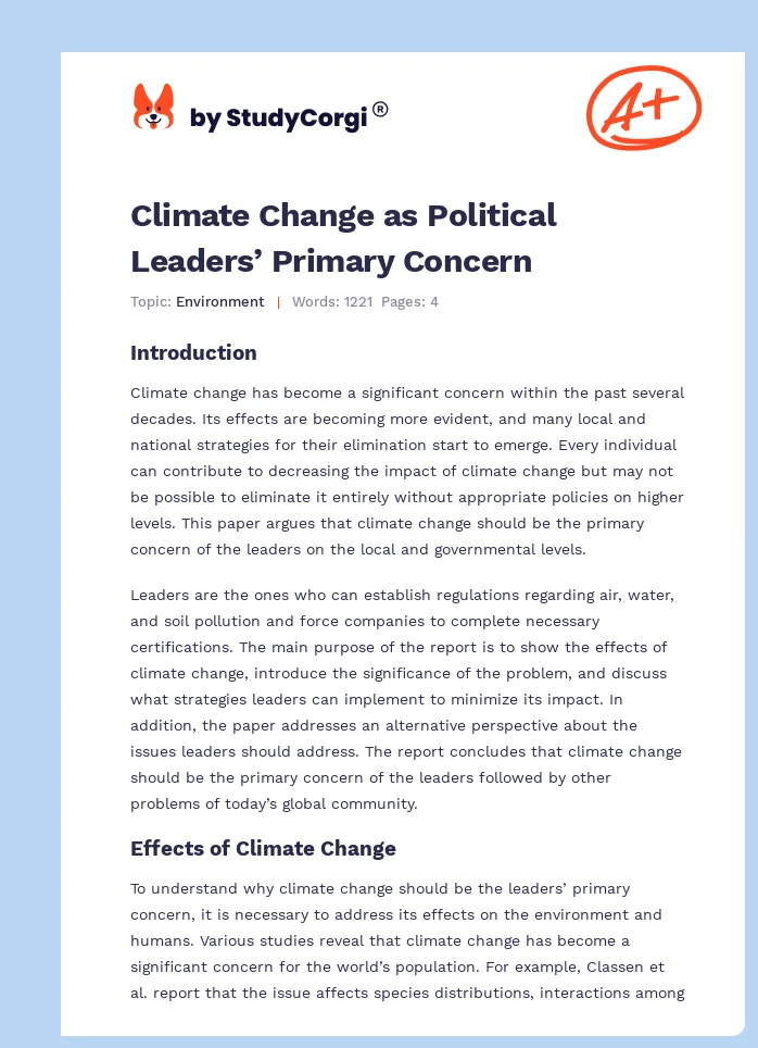 Climate Change as Political Leaders’ Primary Concern. Page 1