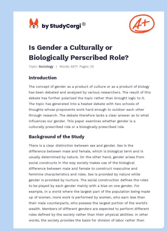 Is Gender a Culturally or Biologically Perscribed Role?. Page 1