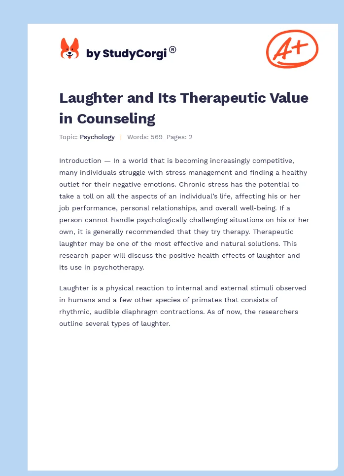 Laughter and Its Therapeutic Value in Counseling. Page 1