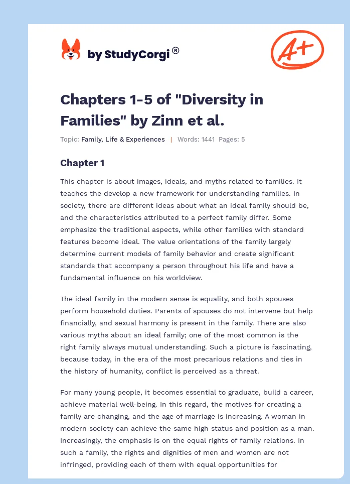 Chapters 1-5 of "Diversity in Families" by Zinn et al.. Page 1