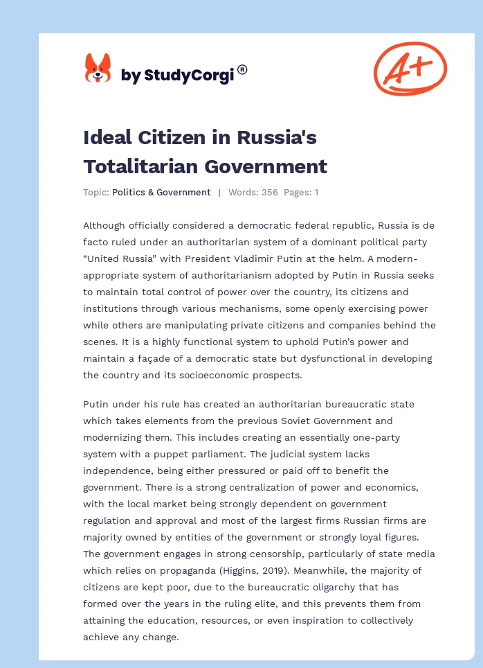 Ideal Citizen in Russia's Totalitarian Government. Page 1