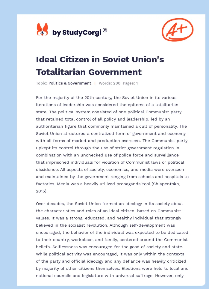 Ideal Citizen in Soviet Union's Totalitarian Government. Page 1
