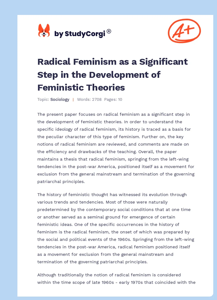 Radical Feminism as a Significant Step in the Development of Feministic Theories. Page 1