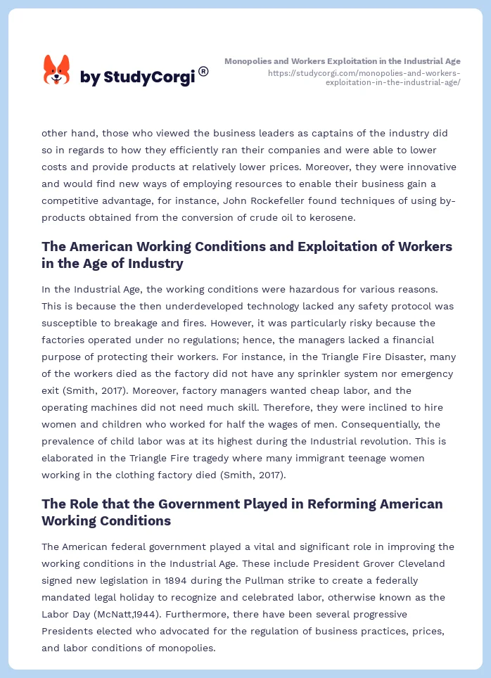 Monopolies and Workers Exploitation in the Industrial Age. Page 2