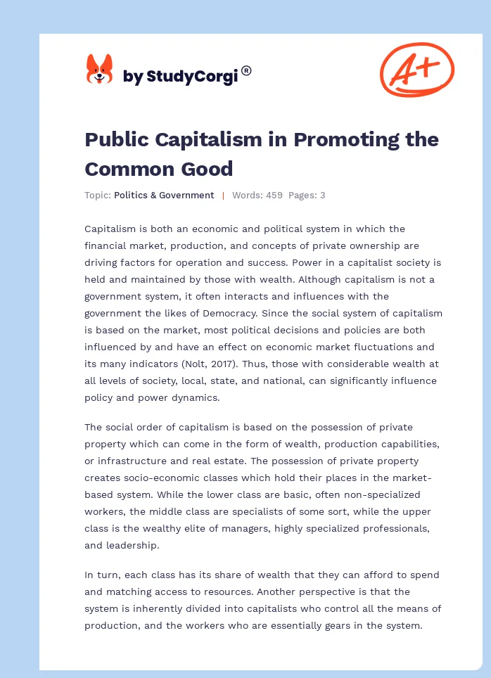 Public Capitalism in Promoting the Common Good. Page 1