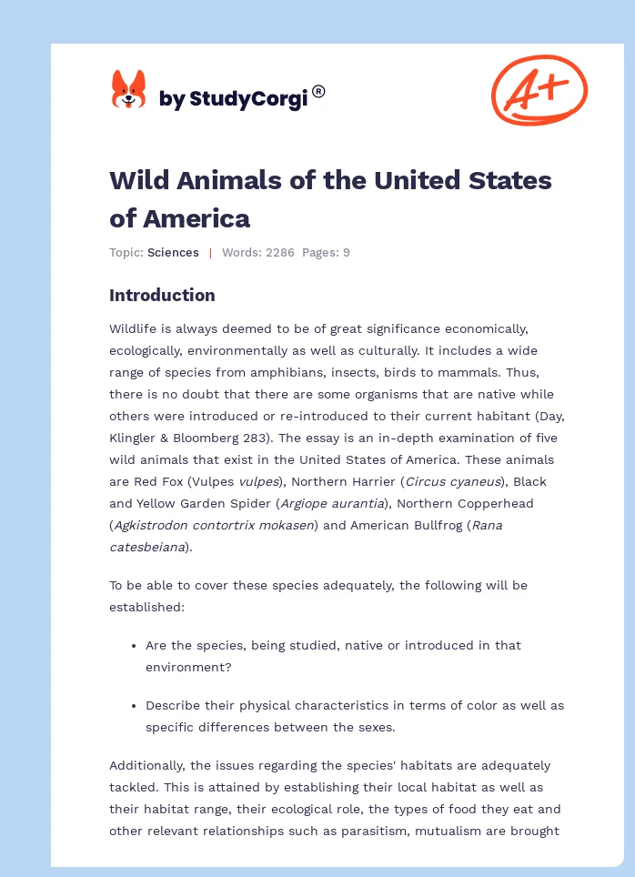 Wild Animals of the United States of America. Page 1