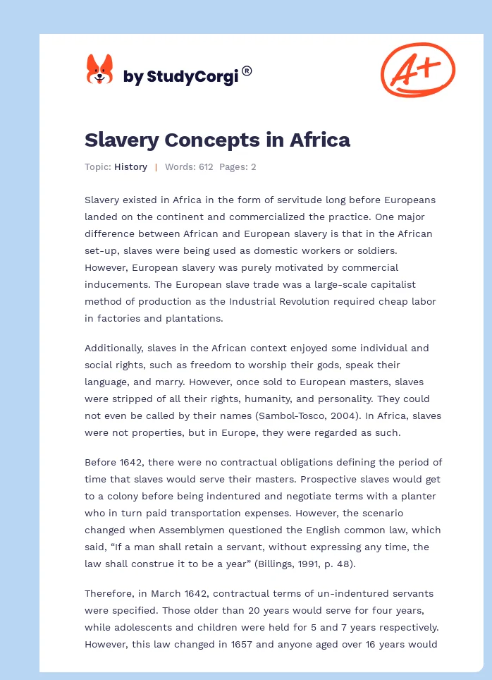 Slavery Concepts in Africa. Page 1
