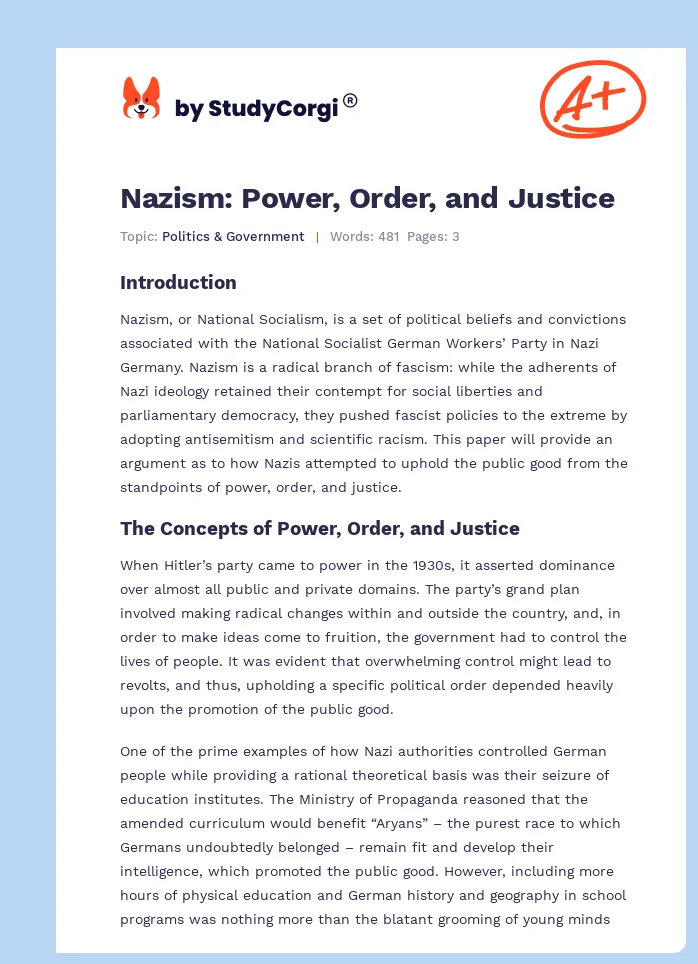 Nazism: Power, Order, and Justice. Page 1