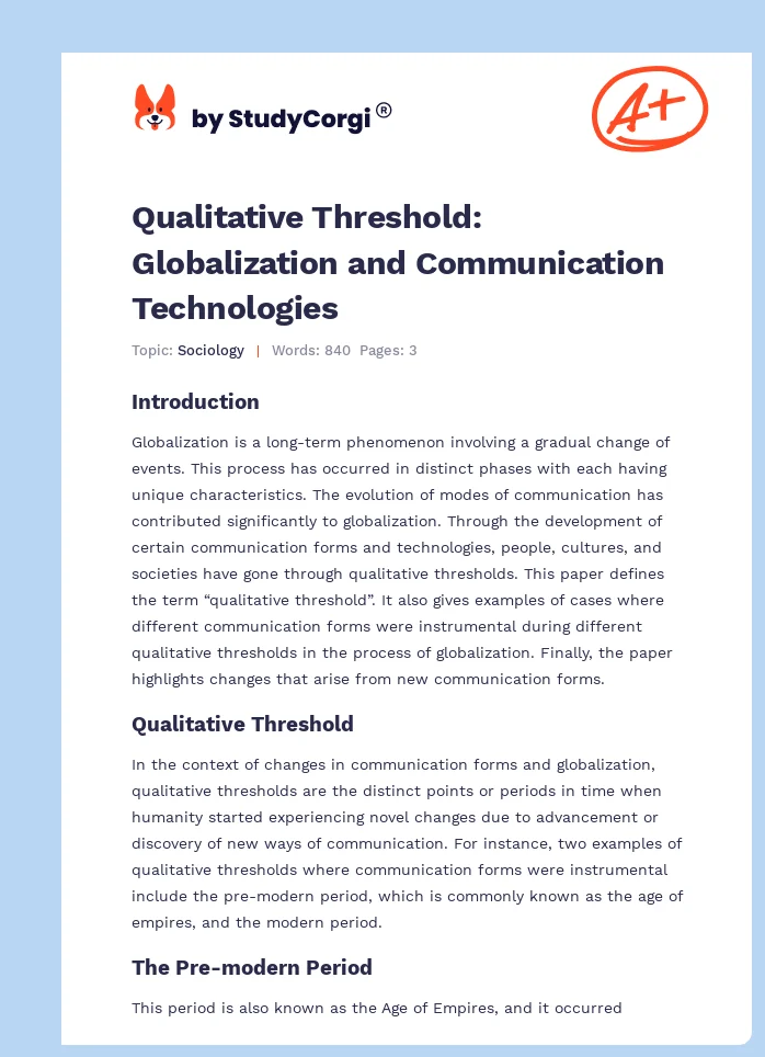 Qualitative Threshold: Globalization and Communication Technologies. Page 1