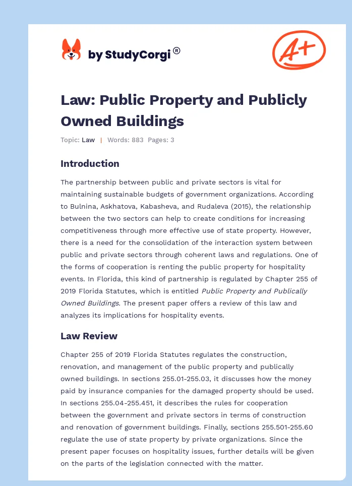 Law: Public Property and Publicly Owned Buildings. Page 1