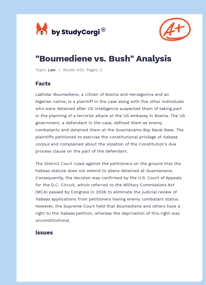 "Boumediene vs. Bush" Analysis. Page 1