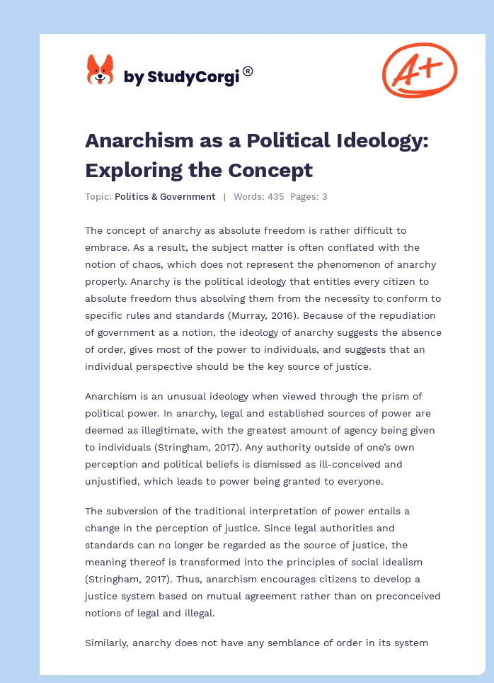 Anarchism as a Political Ideology: Exploring the Concept. Page 1