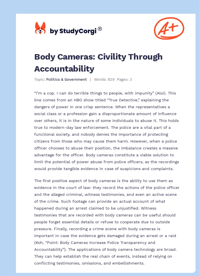 Body Cameras: Civility Through Accountability. Page 1