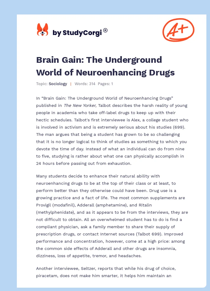 Brain Gain: The Underground World of Neuroenhancing Drugs. Page 1
