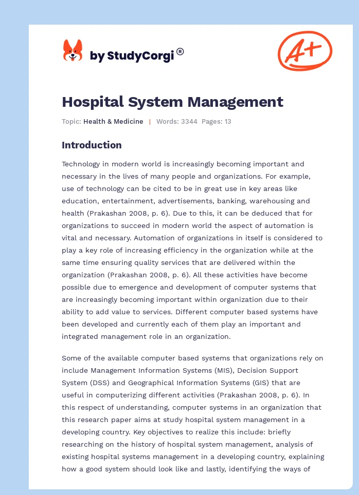 Hospital System Management. Page 1