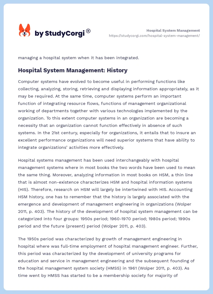 Hospital System Management. Page 2
