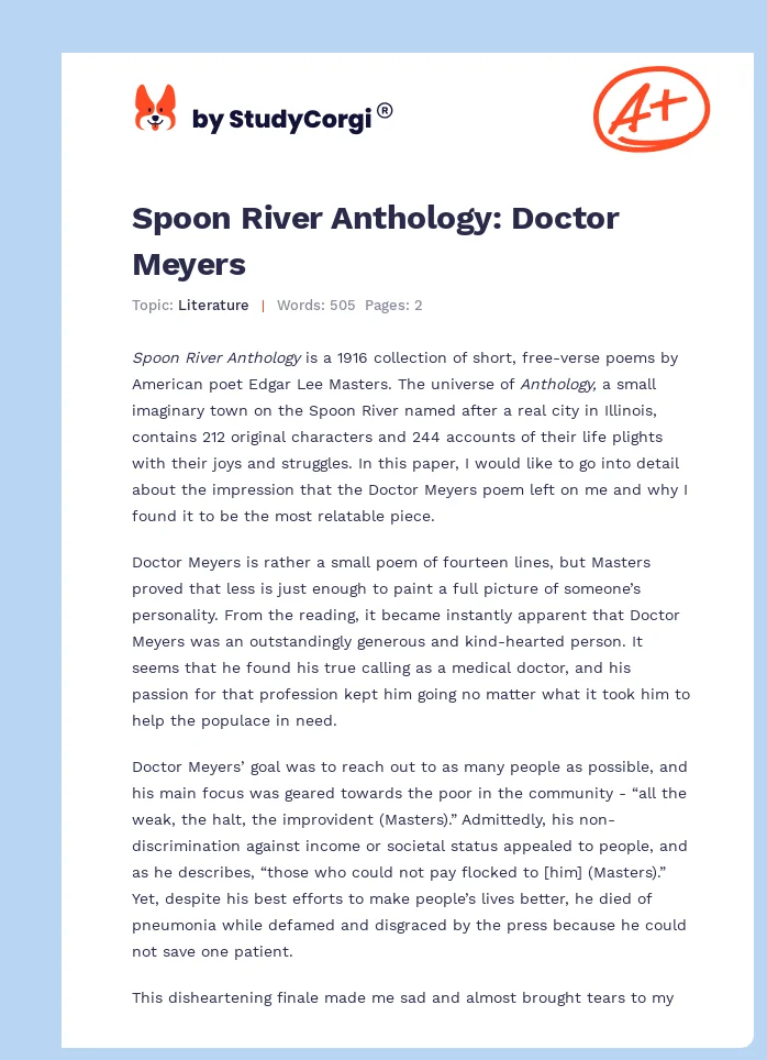 Spoon River Anthology: Doctor Meyers. Page 1