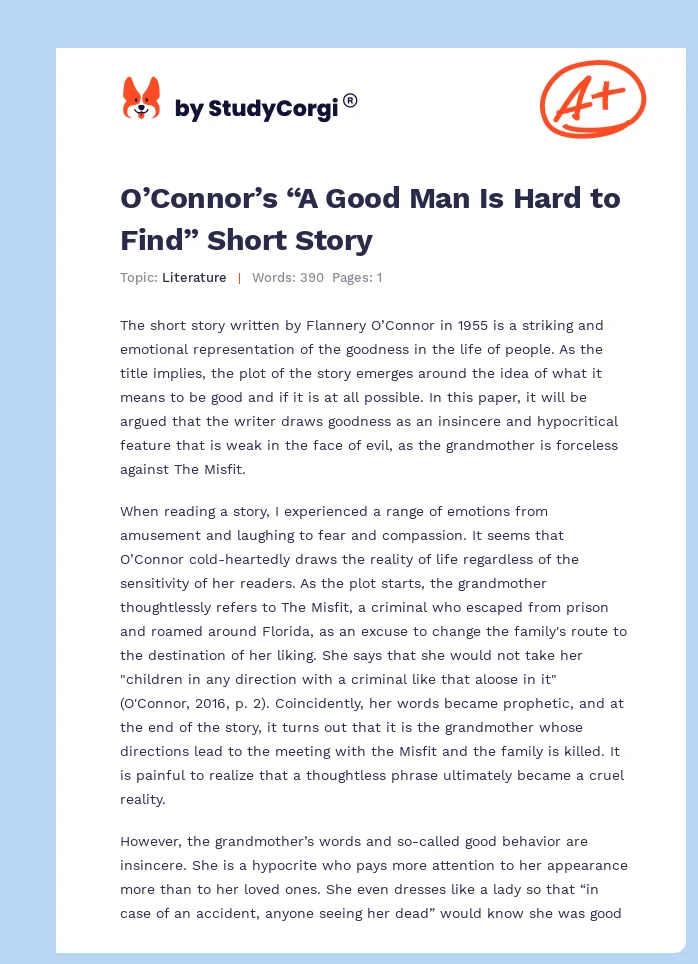 O’Connor’s “A Good Man Is Hard to Find” Short Story. Page 1