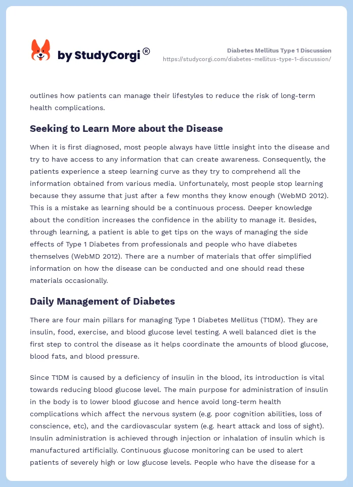 Diabetes Mellitus Type 1 Discussion. Page 2