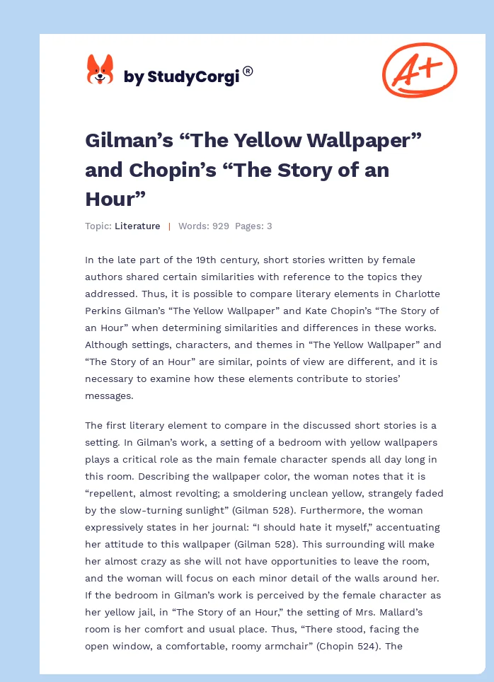 Gilman’s “The Yellow Wallpaper” and Chopin’s “The Story of an Hour”. Page 1