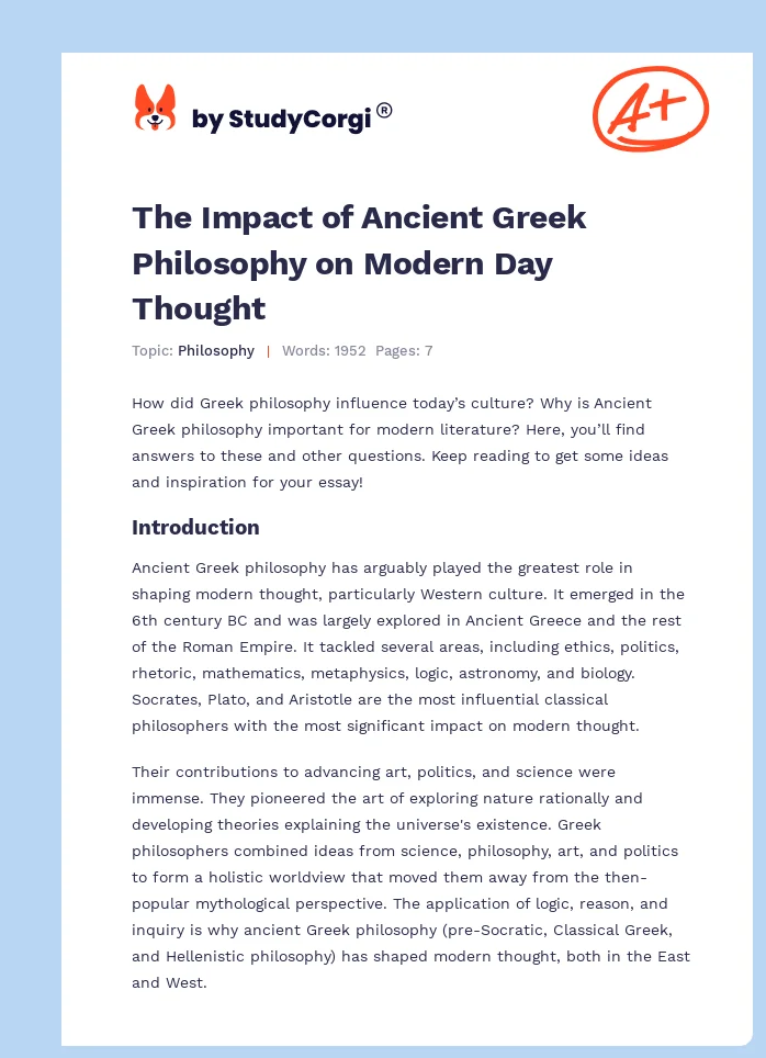 The Impact of Ancient Greek Philosophy on Modern Day Thought. Page 1
