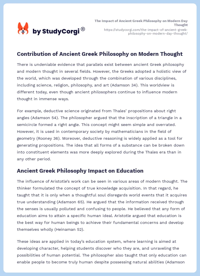 The Impact of Ancient Greek Philosophy on Modern Day Thought. Page 2