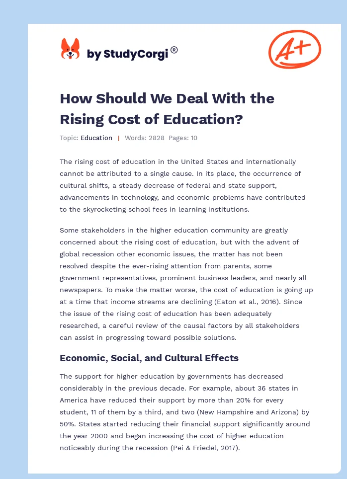How Should We Deal With the Rising Cost of Education?. Page 1