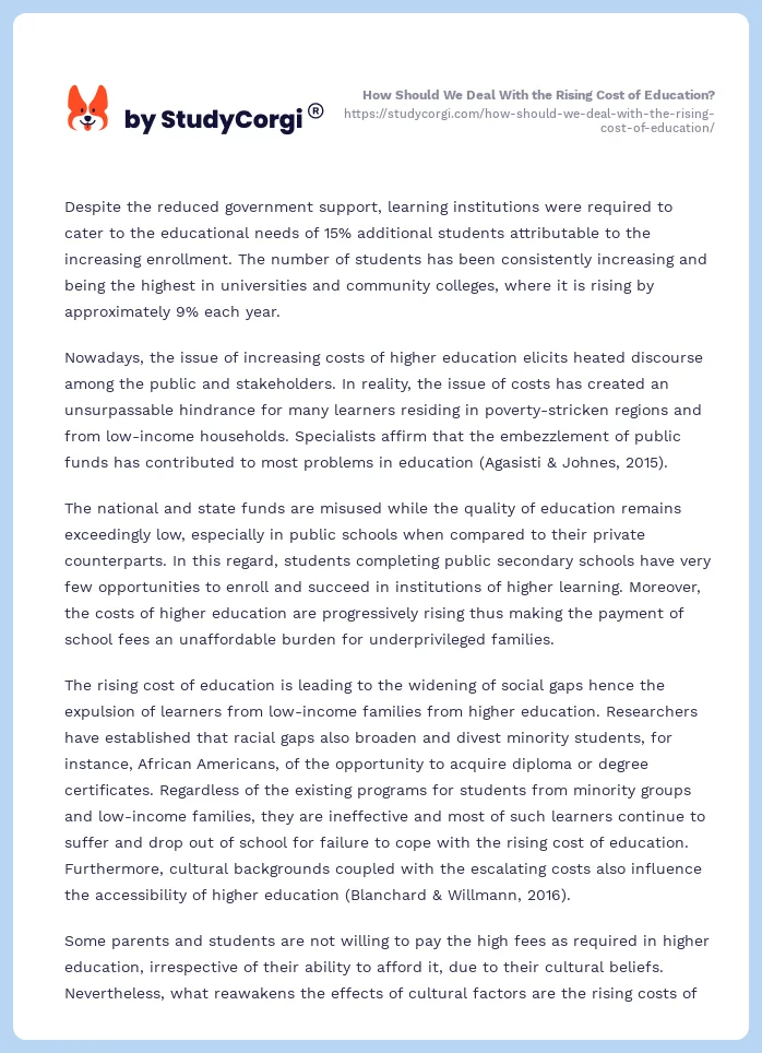 How Should We Deal With the Rising Cost of Education?. Page 2