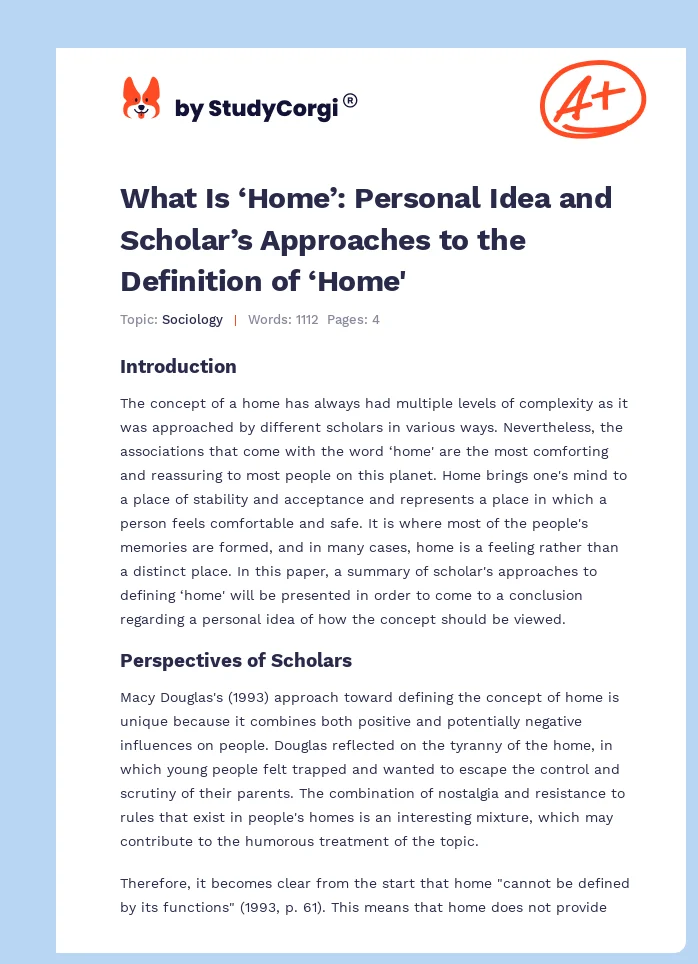 What Is ‘Home’: Personal Idea and Scholar’s Approaches to the Definition of ‘Home'. Page 1