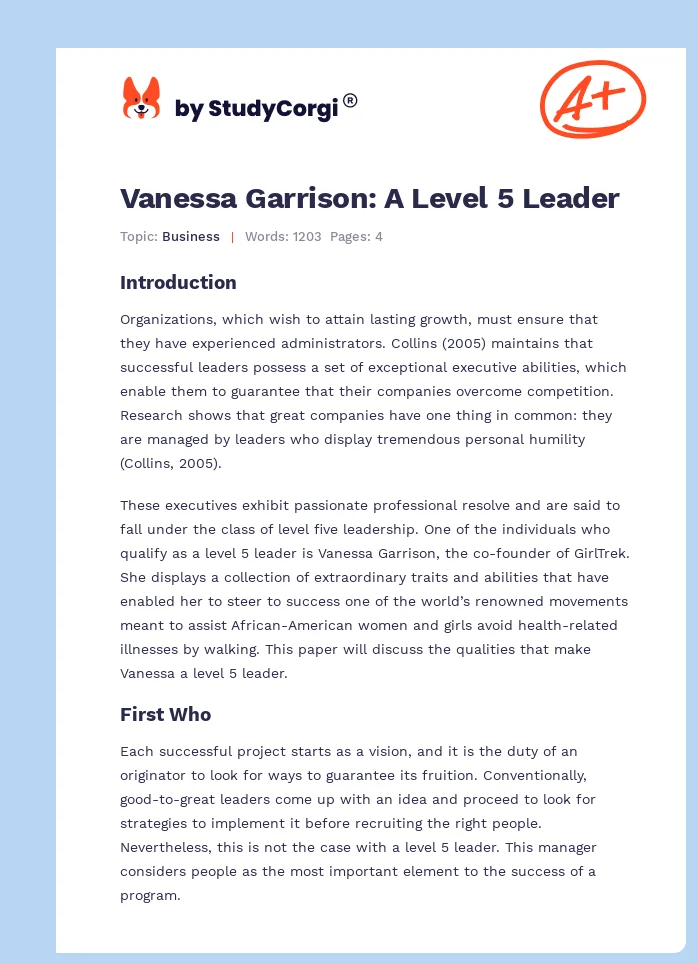 Vanessa Garrison: A Level 5 Leader. Page 1