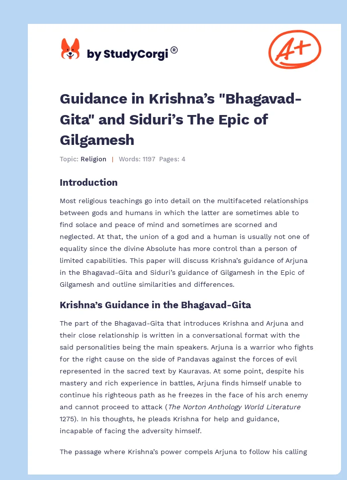 Guidance in Krishna’s "Bhagavad-Gita" and Siduri’s The Epic of Gilgamesh. Page 1
